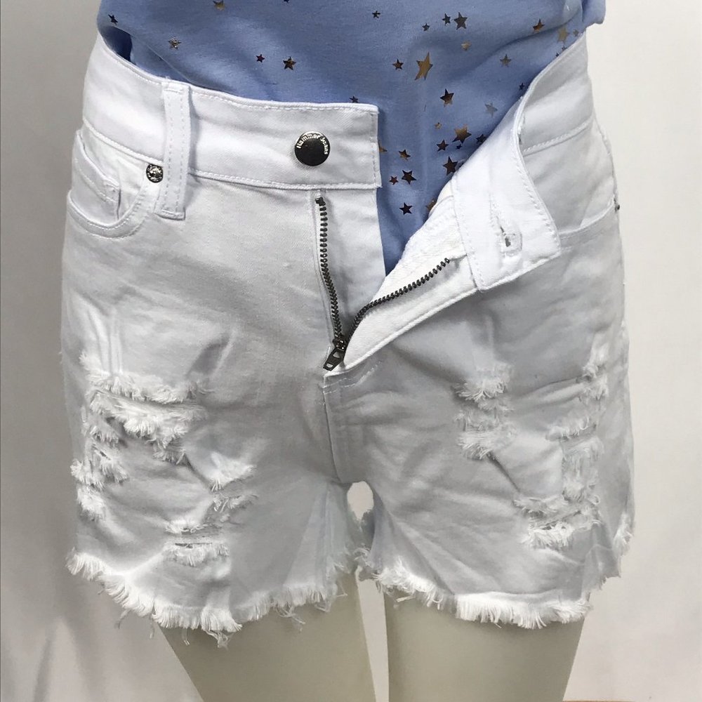 Annie Distressed Denim Shorts - White
